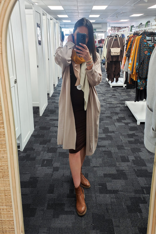Longline Naomi Cardigan - Cashew
