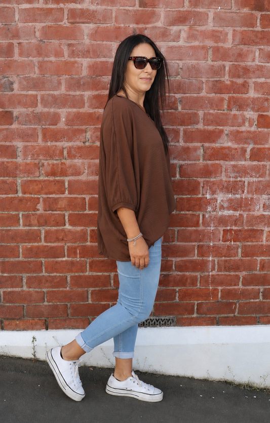 Plain Draped Izzy Top - Chocolate