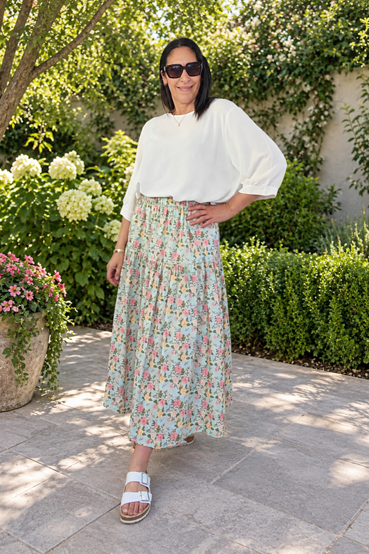 Tiered Victoria Maxi Skirt - Pink & Orange Floral