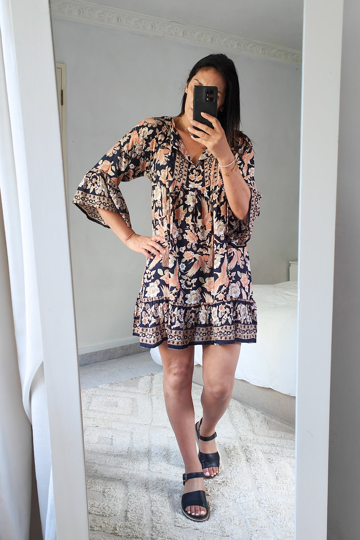 Patterned Smock California Dress - Natural Fauna