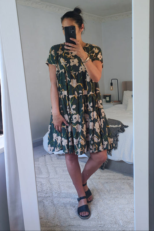 Tiered Babydoll Dress - Green Garden