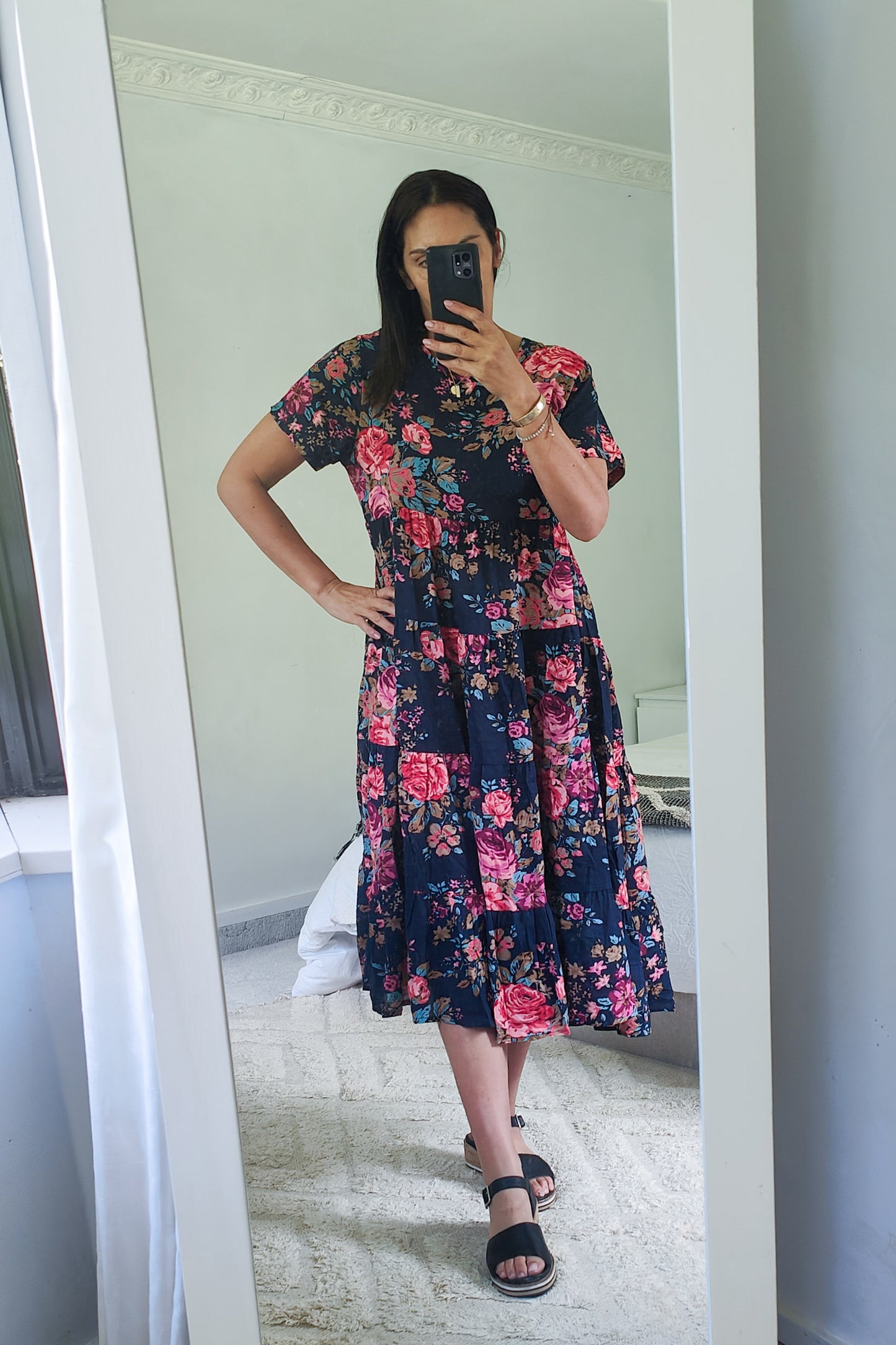 Nula Dress - Navy & Pink Blossom