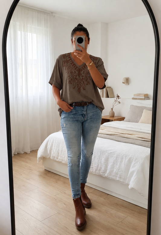 Boho Embroidered Soren top - Mocha