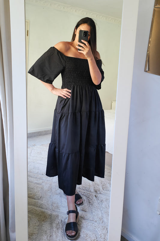 Silky Shirred Bust Soph Maxi -Black