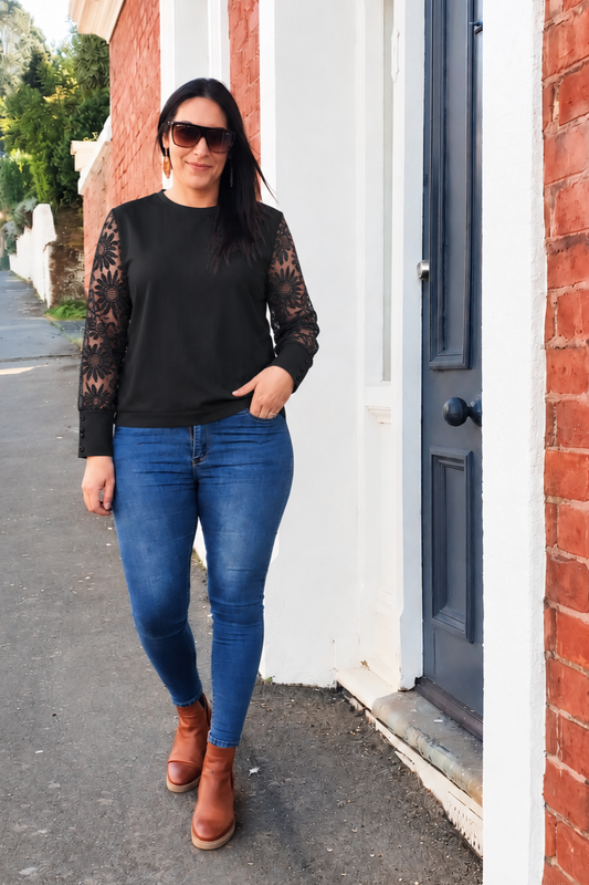 Black - Lace Sleeve Aurelia Top