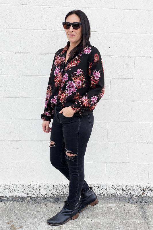Belle Open Back Silky Shirt - Oriental Blossom