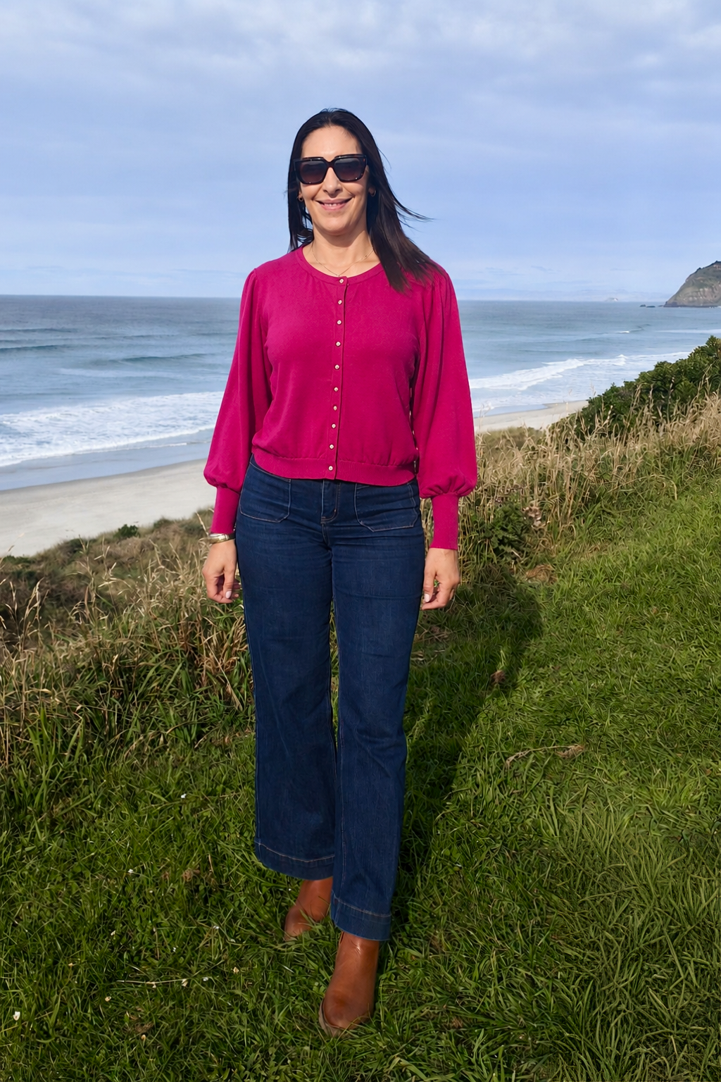 Cara - Button up Cardi Cerise