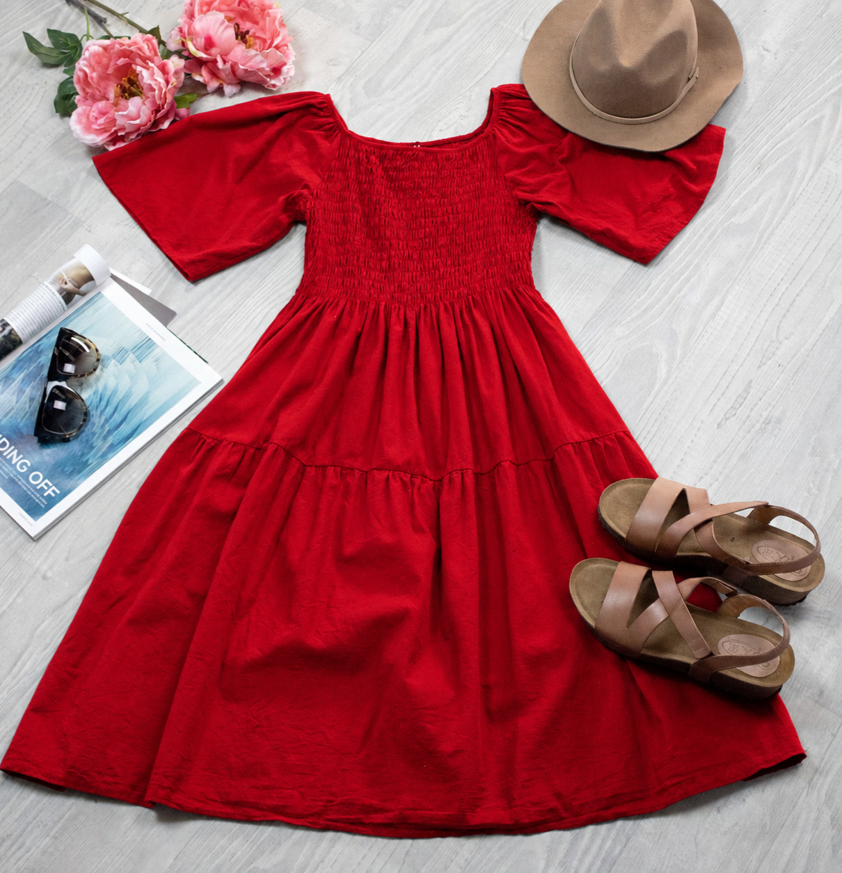 Plain Shirred Bust Louisa Dress - Valentine Red
