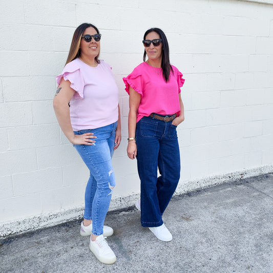 Light Pink - Silky Vanessa Ruffle Sleeve Top