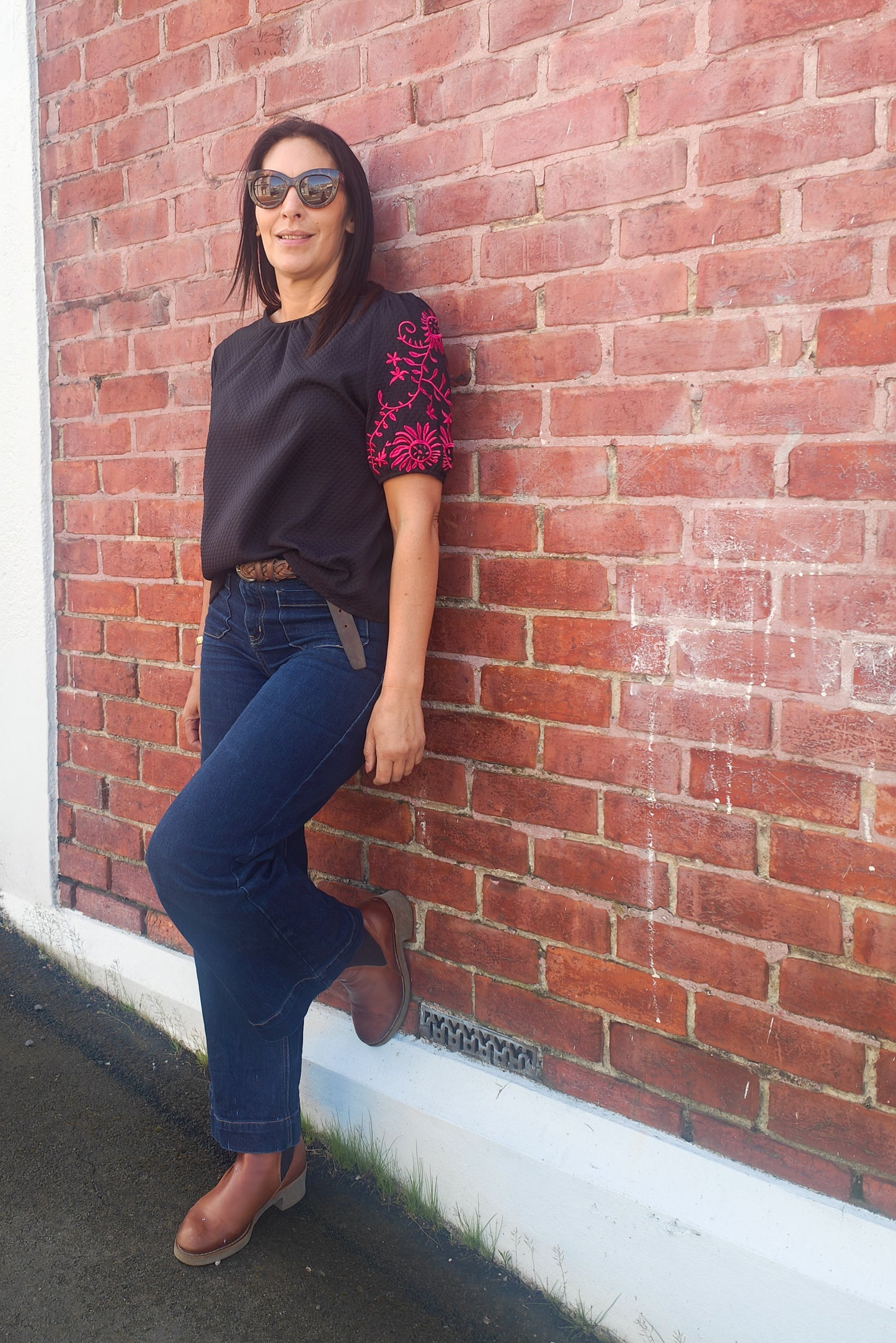 Black - Textured Embroidered Jaz Top