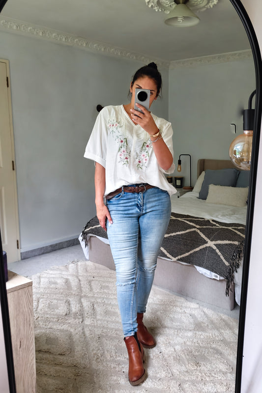 Boho Embroidered Savannah Top - white
