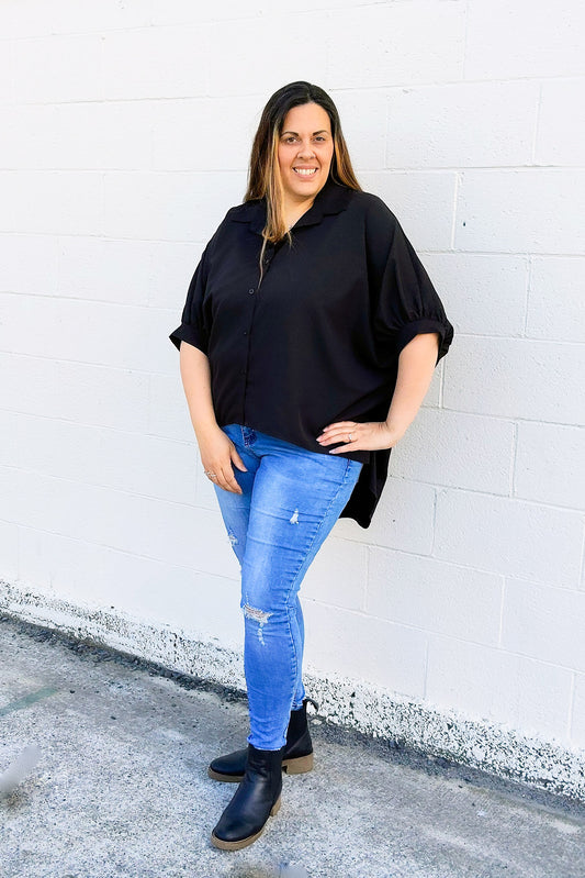 PRE-ORDER** Black - Loose Batwing Desiree Shirt
