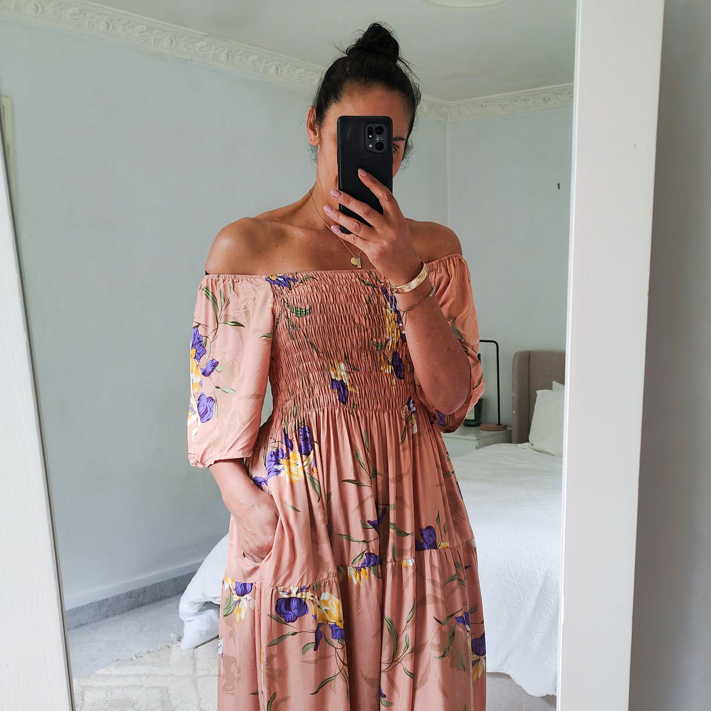 Shirred Bust Soph Maxi - Peach Bryony