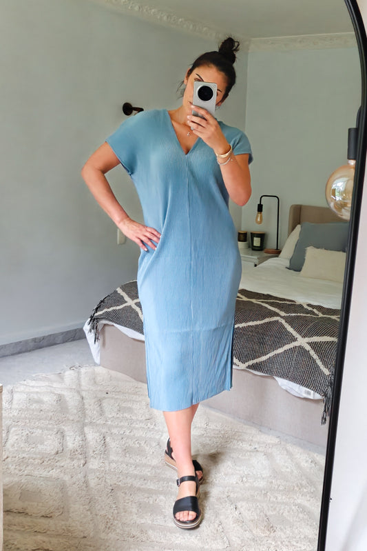 Pleated  Zara Dress - Aquamarine