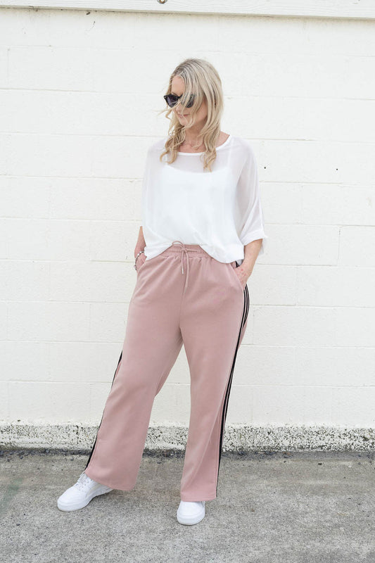Plain Side Stripe Joggers - Pink