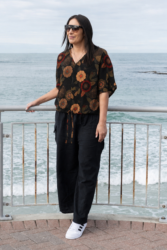 Short Sleeve Verity Tie Top - Retro Blooms