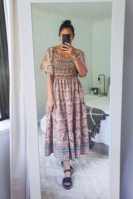 Shirred Bust Soph Maxi - Floral Prairie