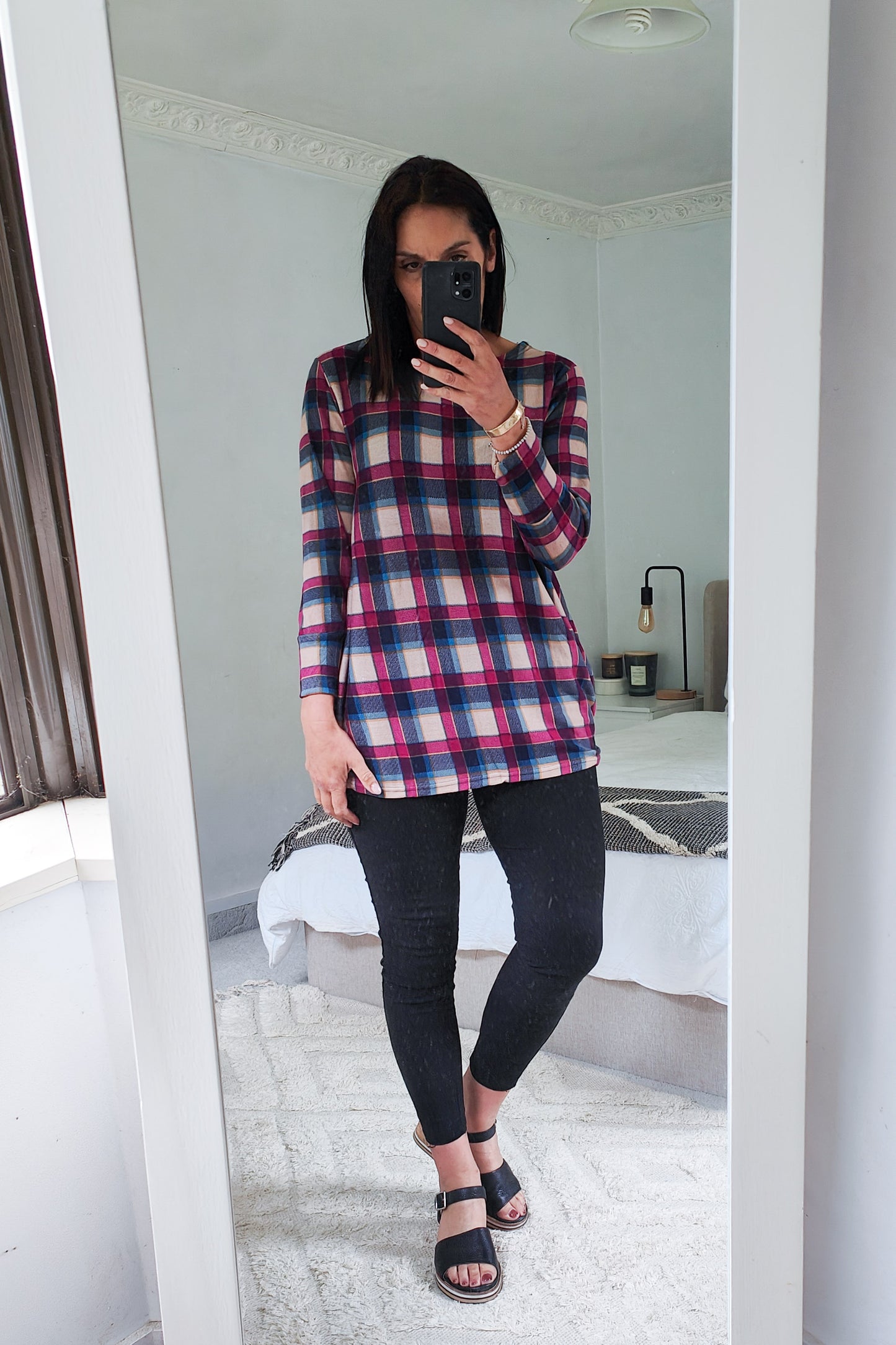 Plaid Print Acrylic Jersey - Pink