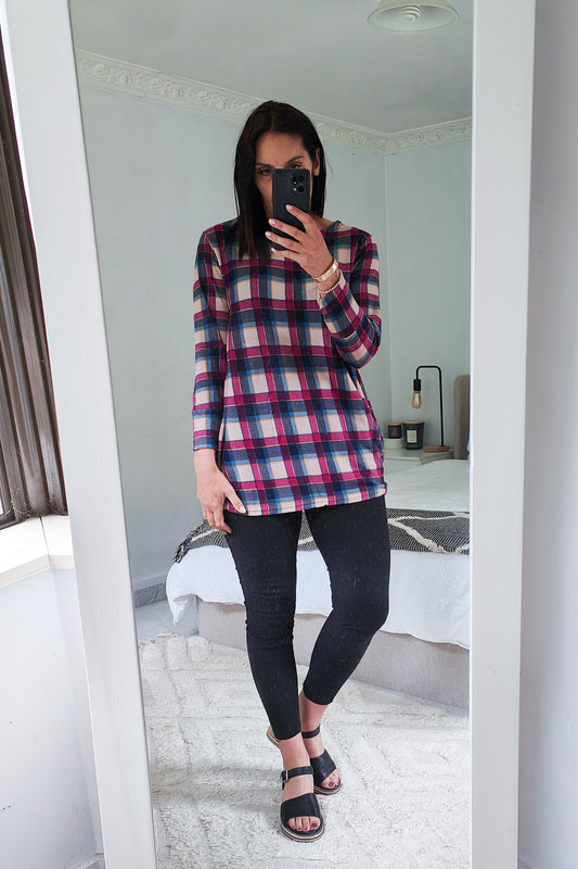 Plaid Print Acrylic Jersey - Pink