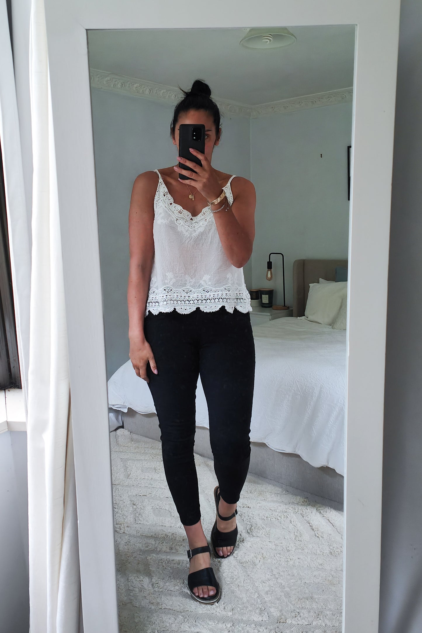 White - Boho Embroidered Detail Denver Singlet