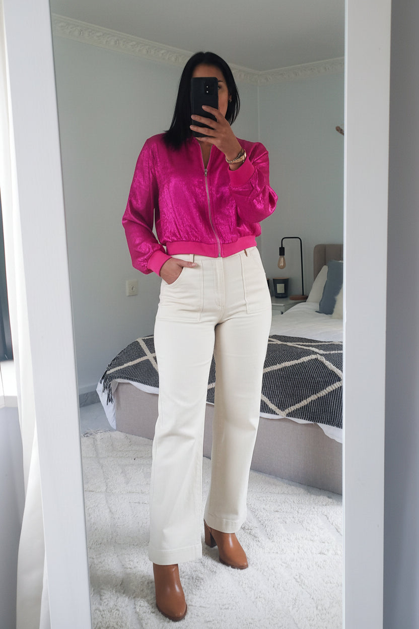 Metallic Zip Up - Pink Diva