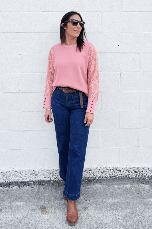PRE-ORDER** Rose - Lace Sleeve Aurelia Top