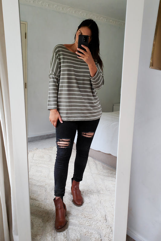 Double Stripe Milly Top - Olive