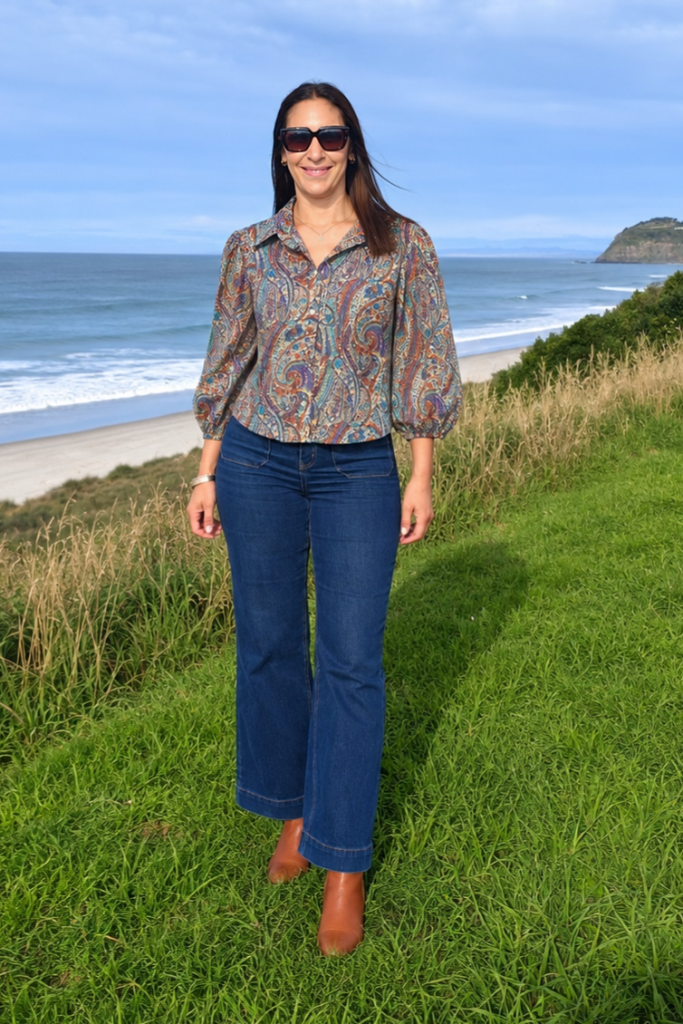 Teal Paisley - Patterned Mercy Puff Sleeve Shirt