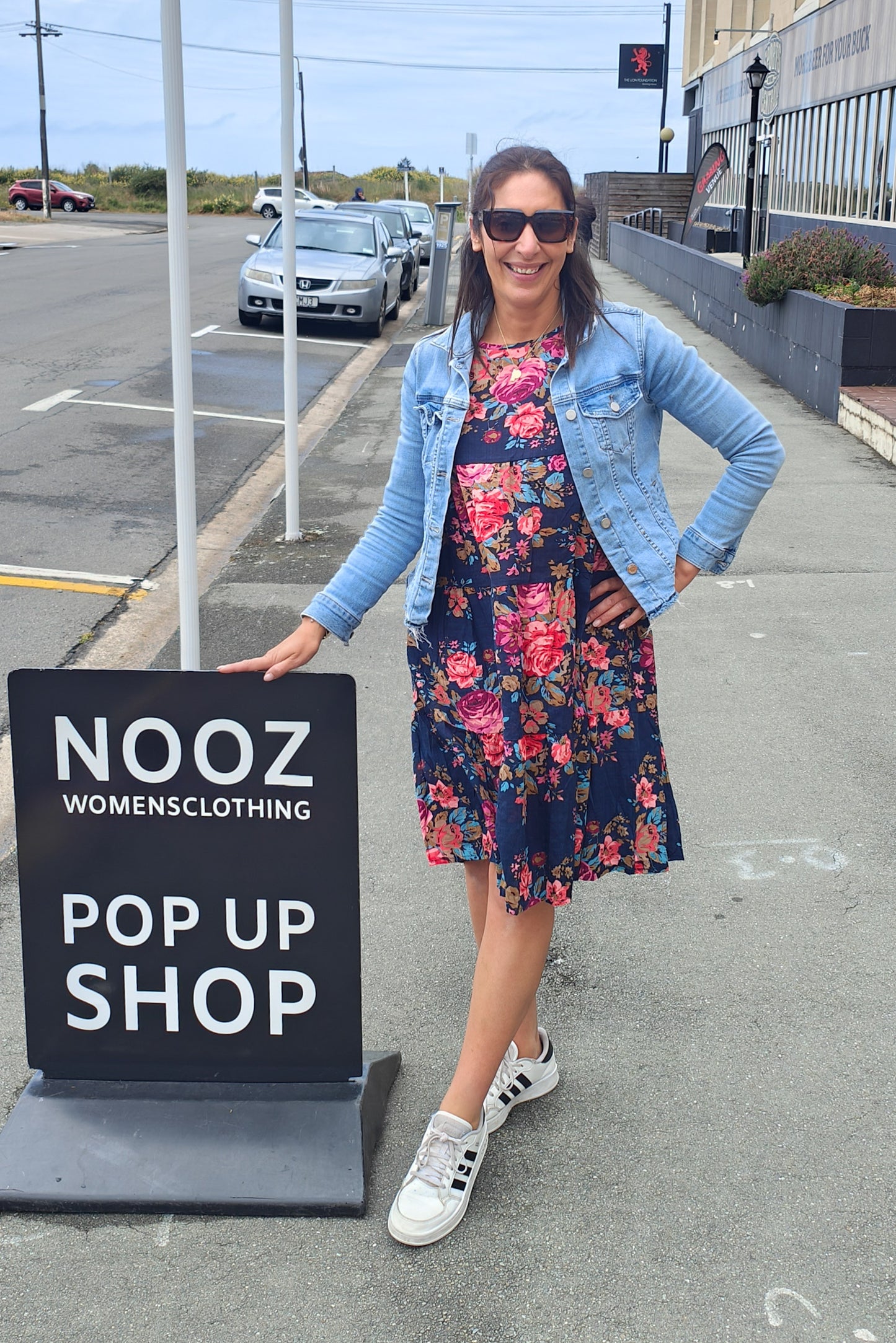 Tiered Midi Dress - Navy & Pink Blossom