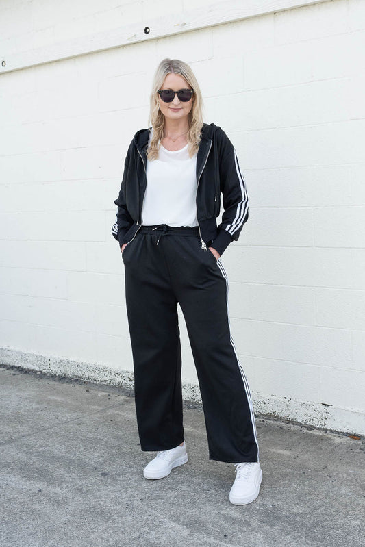 Plain Side Stripe Joggers - Black
