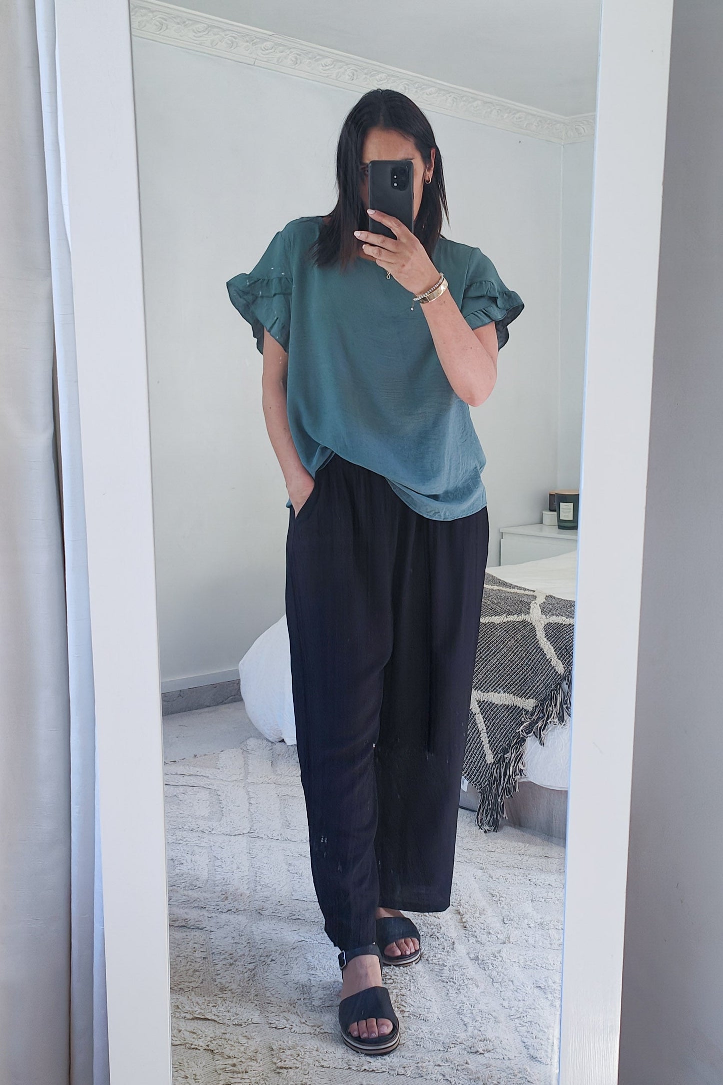 Oceania - Silky Vanessa Ruffle Sleeve Top