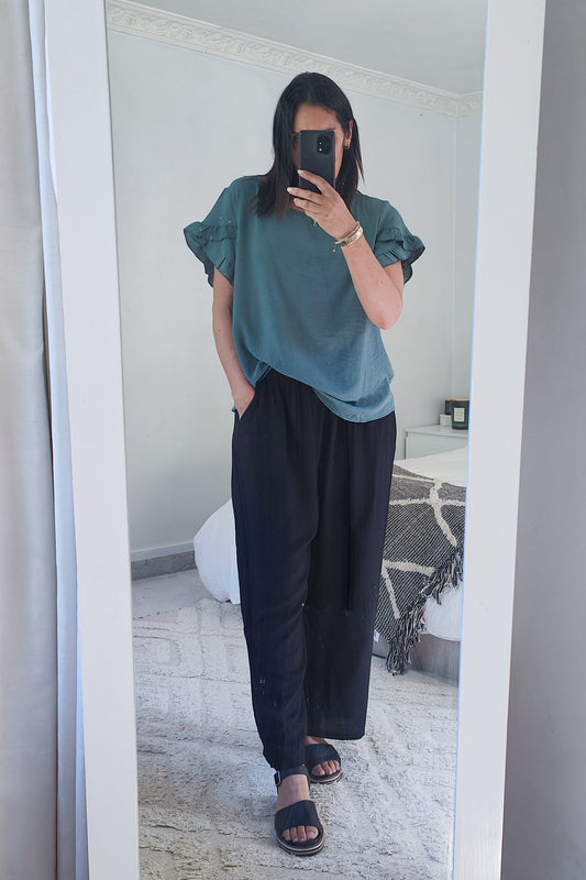 Oceania - Silky Vanessa Ruffle Sleeve Top