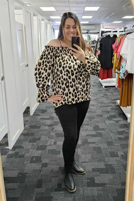 Off-shoulder Lighter Animal Print OverTop