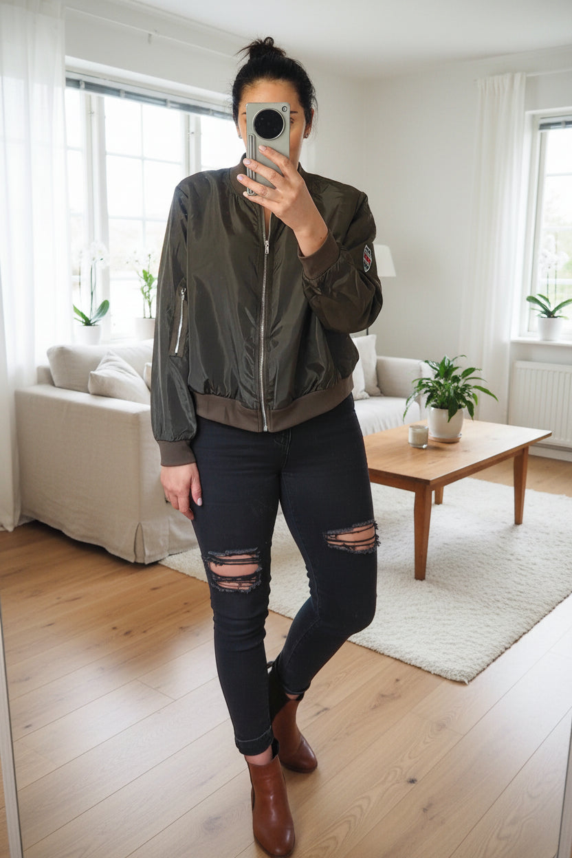 Olive Bomber Zip Up