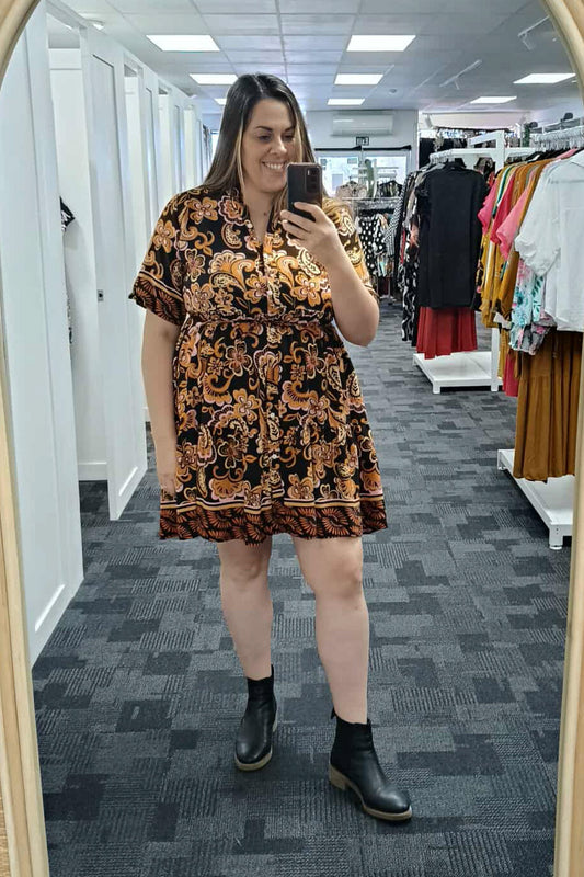 Tiered Paisley Cashew Dress - Black