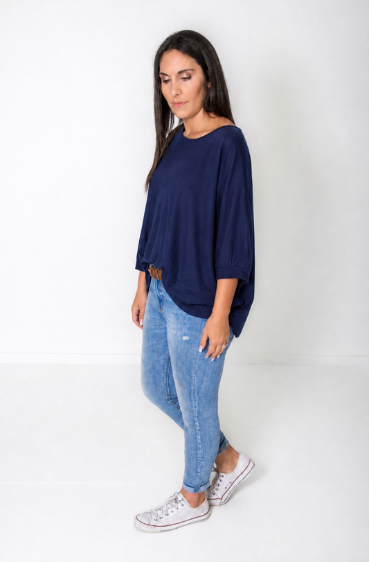 Plain Draped Izzy Top - Navy