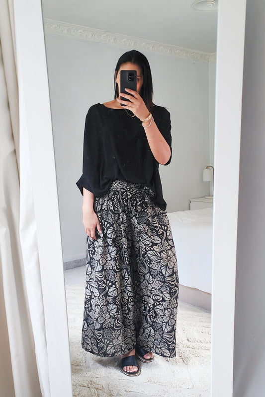 Loose Tie Palazzo Pants - Monochrome Gardenia