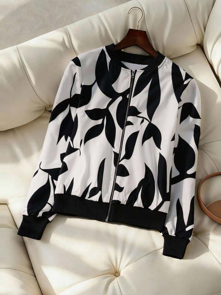 Monochrome Leaf Zip Up