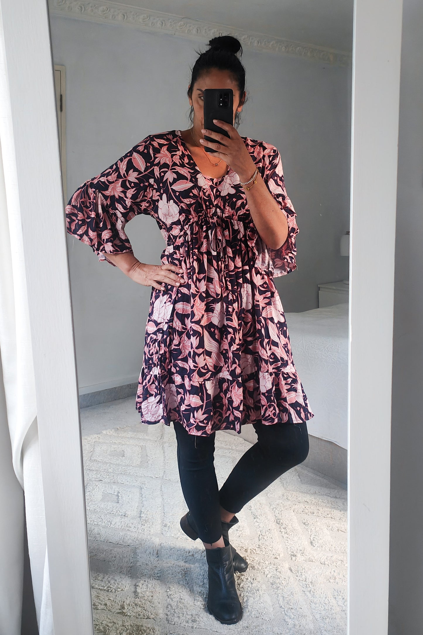 Boho Drawstring Stella Tunic - Blush Vine