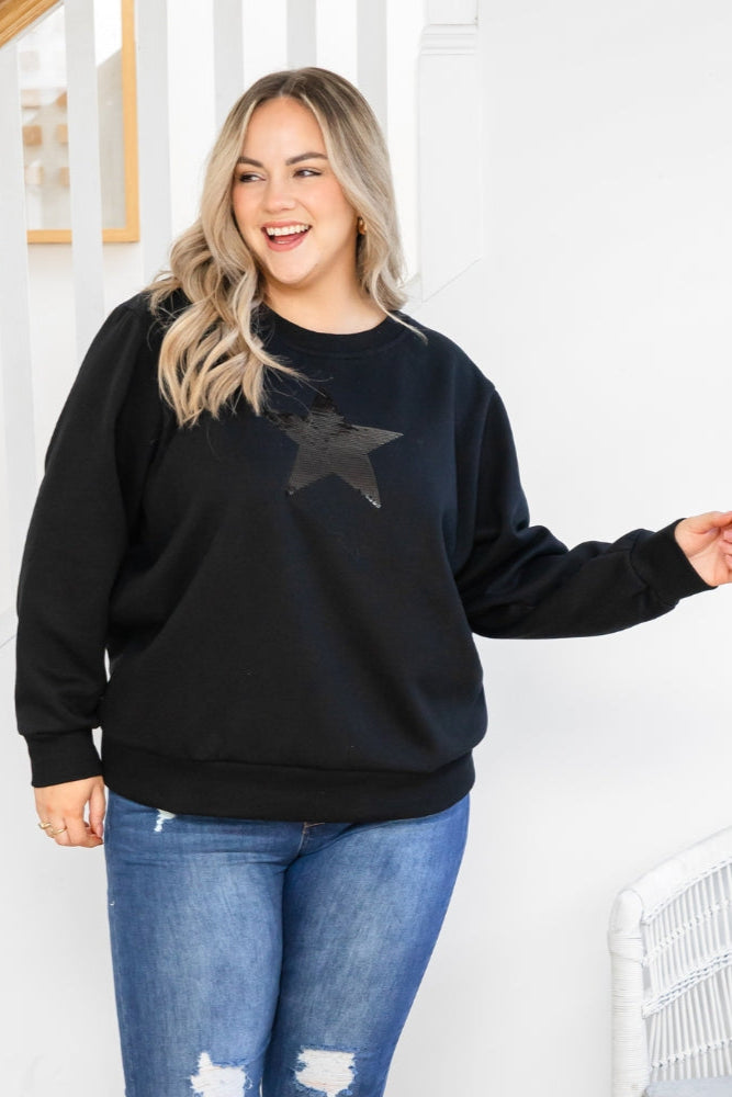 Star Sequin Sweat - Black