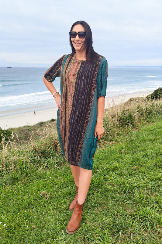 Black/Gold/Pink Abstract  - Smock Dress