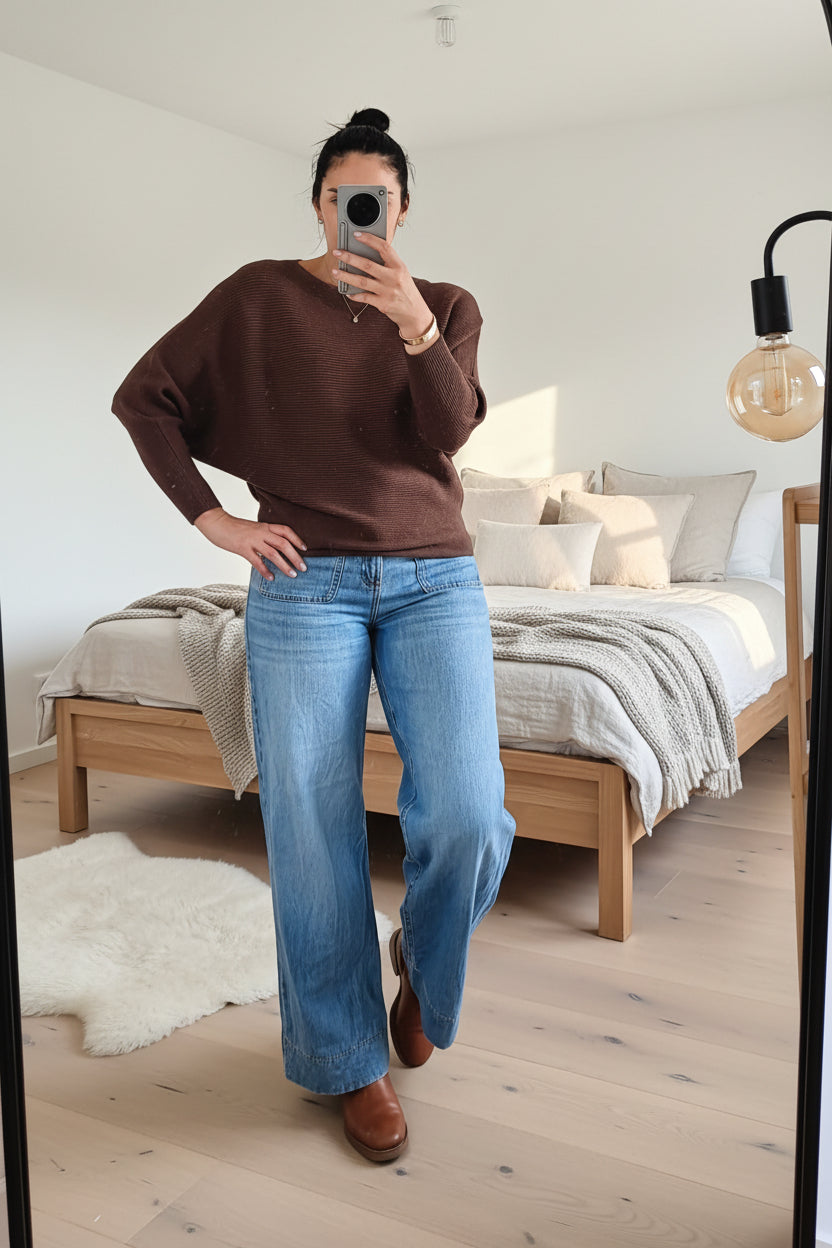 Chocolate - Nellie Ribbed  Batwing Knit