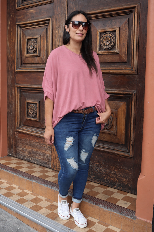 Plain Draped Izzy Top - Blush