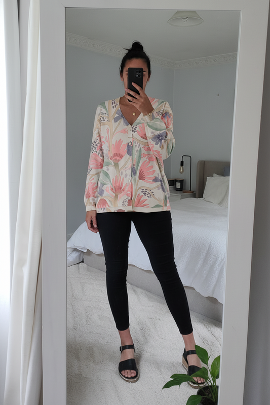 Relaxed Line Graphic Cardigan - Watercolour Flora