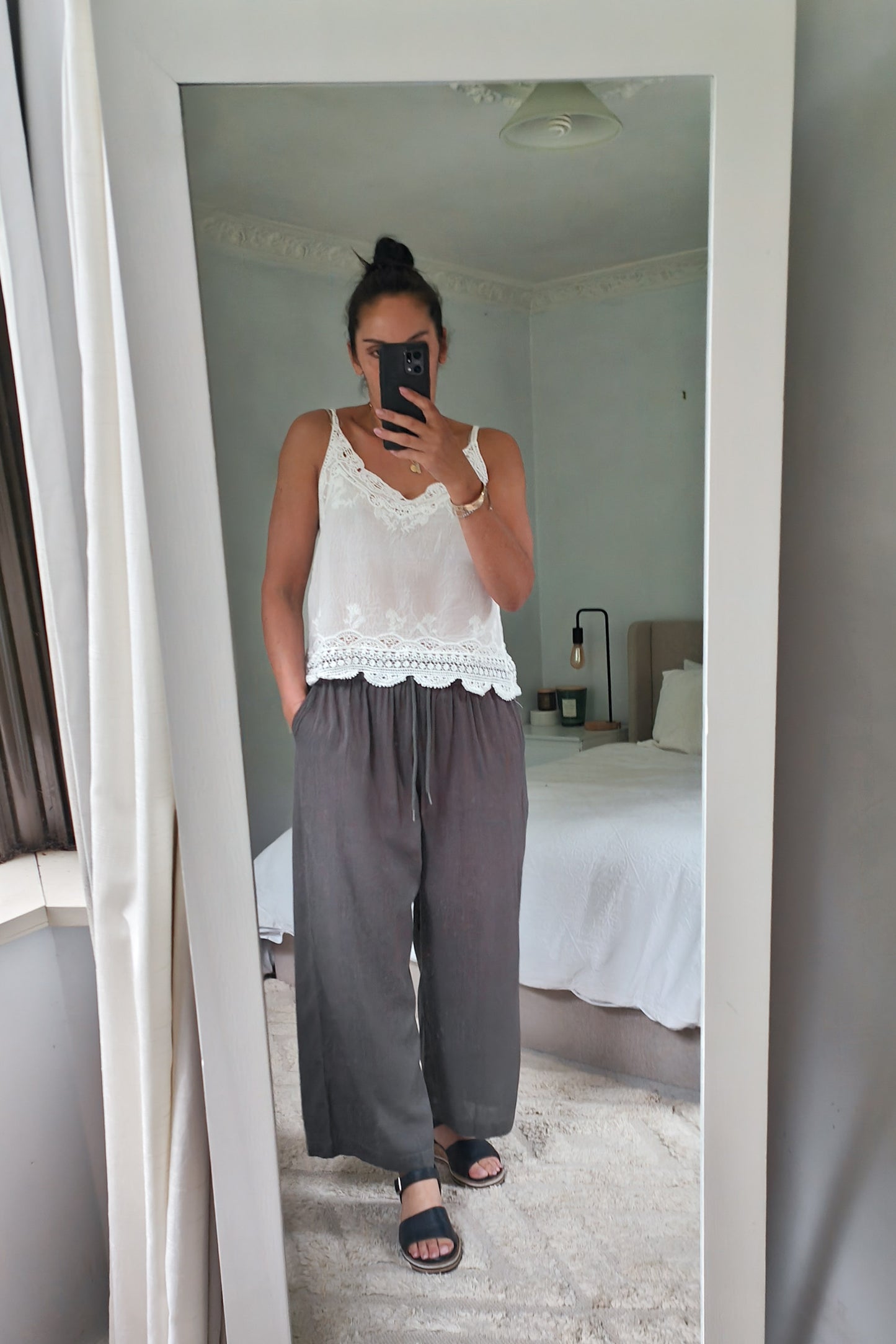 White - Boho Embroidered Detail Denver Singlet