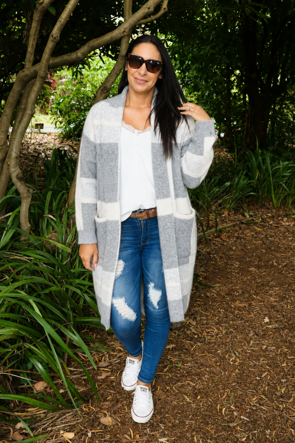 Checked Cardi - Grey