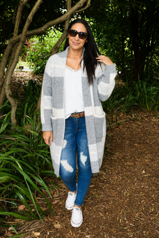 Checked Cardi - Grey