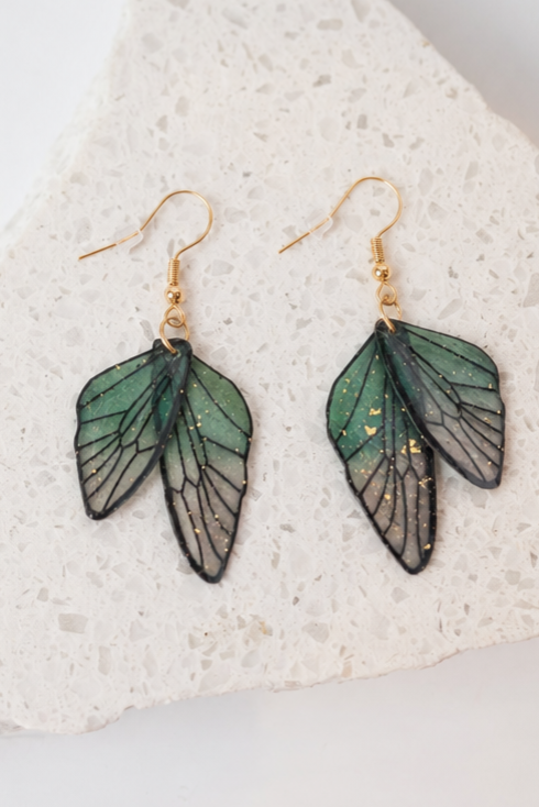 Green - Butterfly Resin Earrings