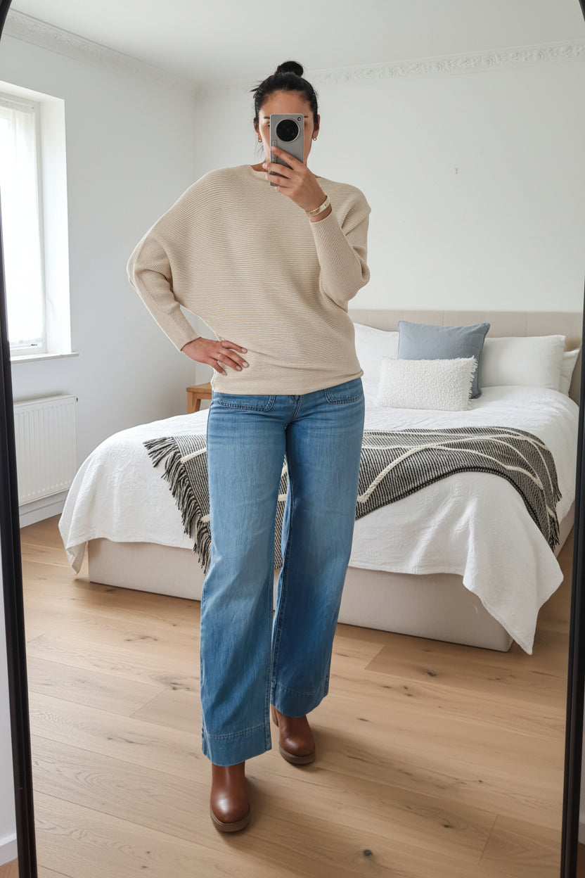 Sand - Nellie Ribbed  Batwing Knit