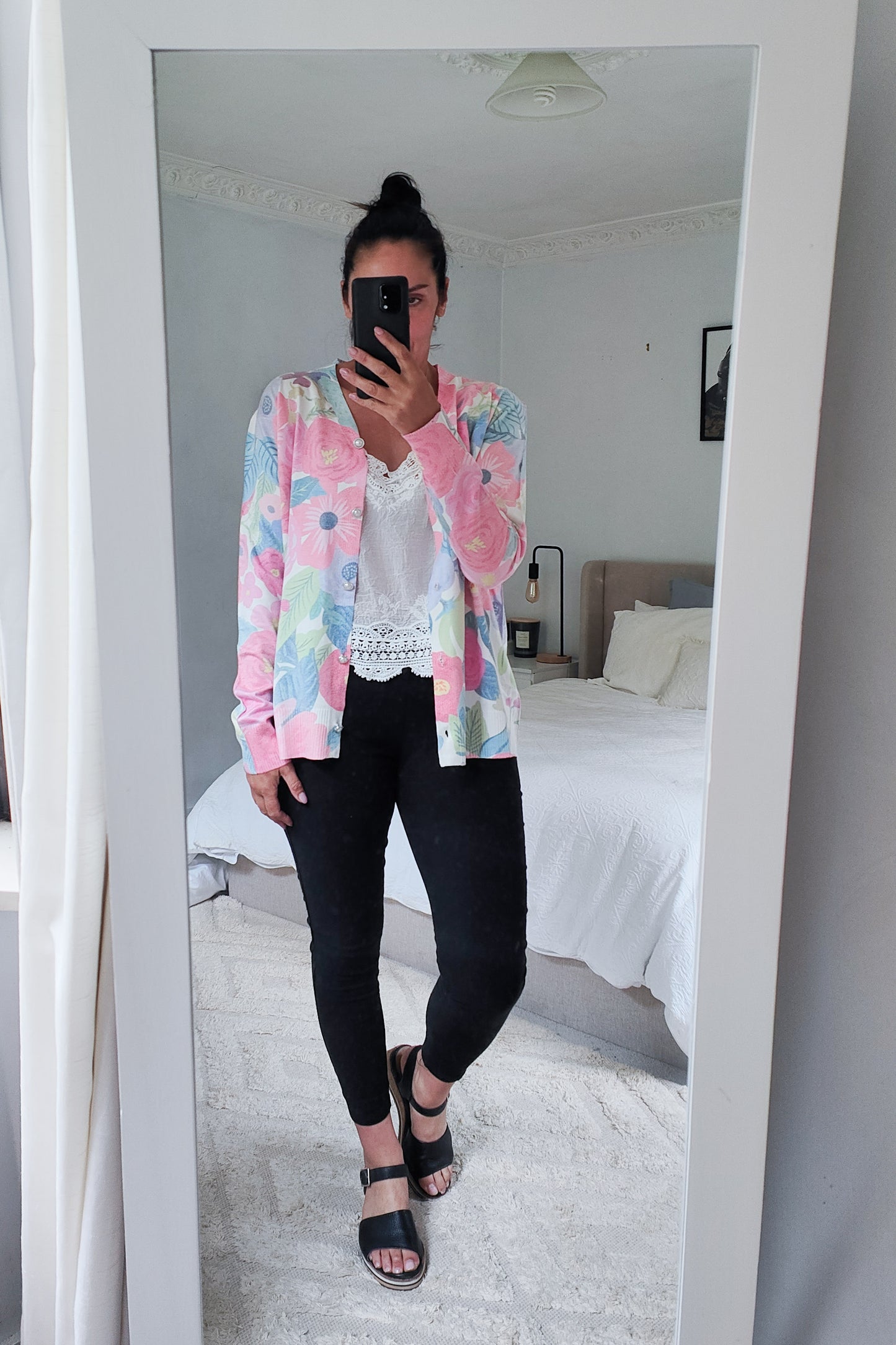 Relaxed Line Graphic Cardigan - Pastel Flora